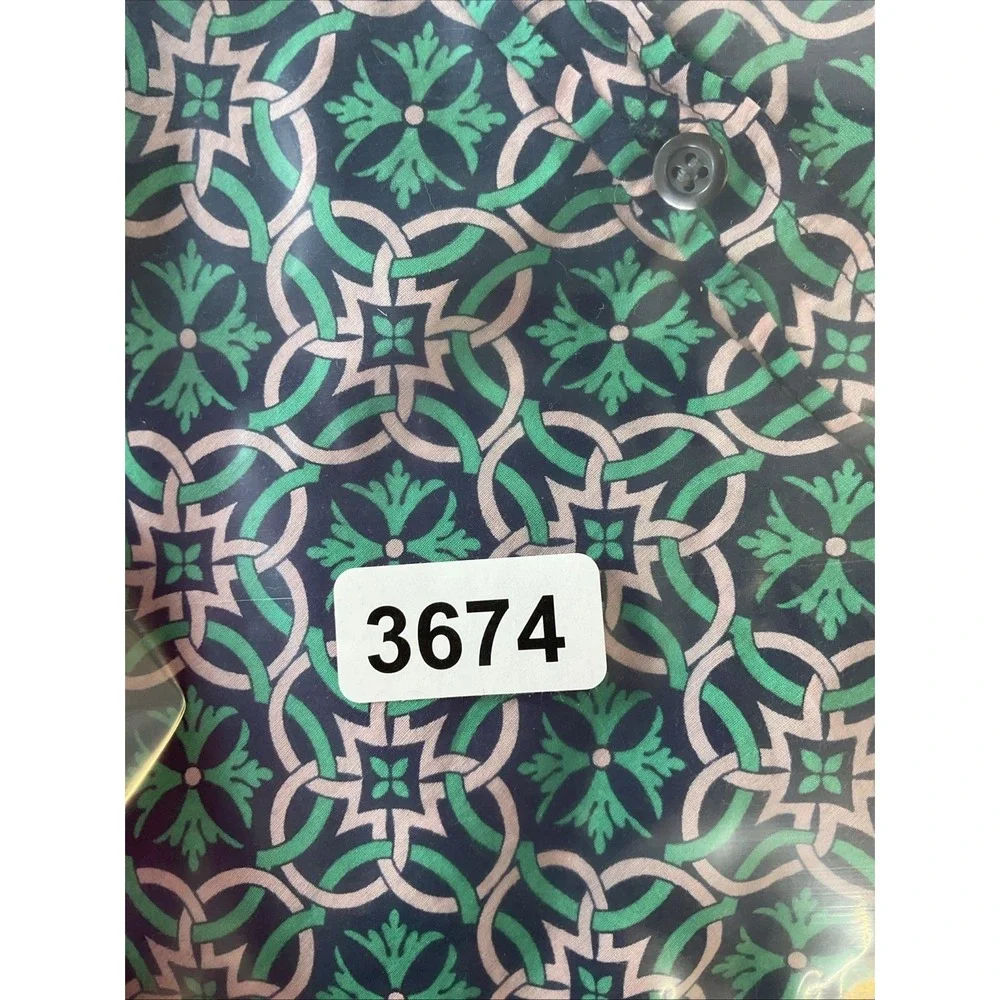 J. Crew Womens Top Size 12 Green Blue Printed Tunic Shirt Long‎ Sleeve Silk Blnd